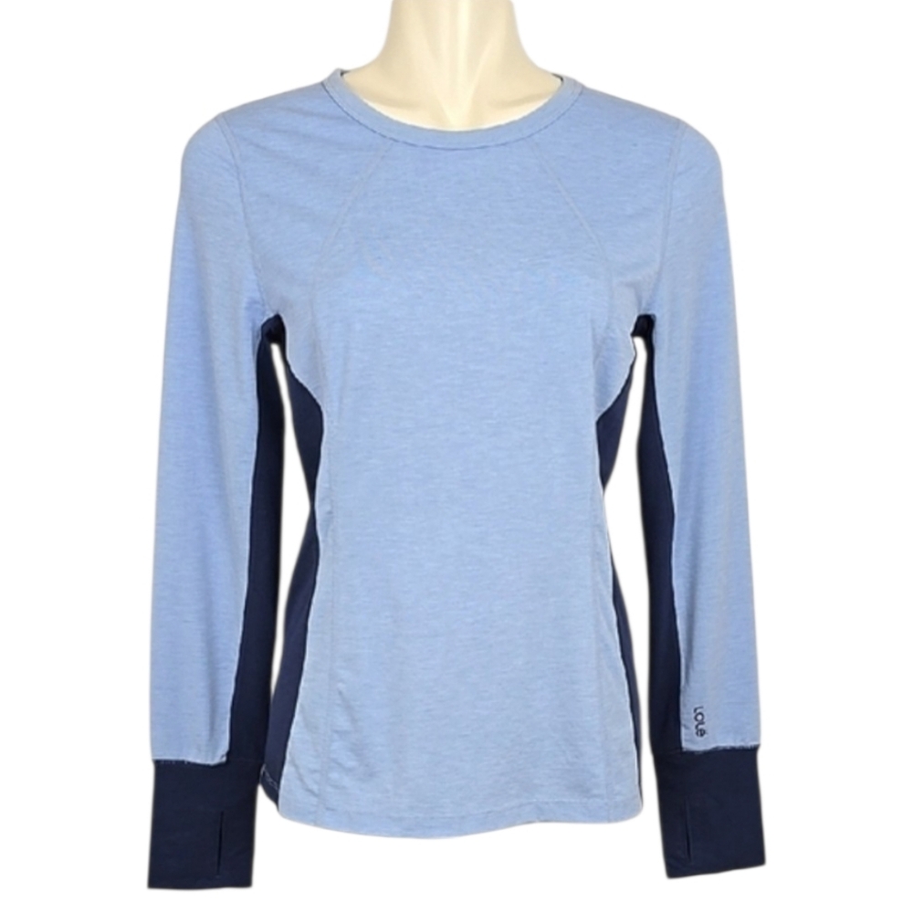 LOLE Dri Release Women's Blue Wool Blend Base Layer Top Crew Neck Thumbholes S